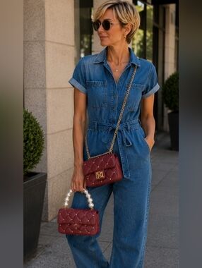 Badgley Mischka Quilted Vegan Leather Dual Carry  Bag in Deep Red NWT
